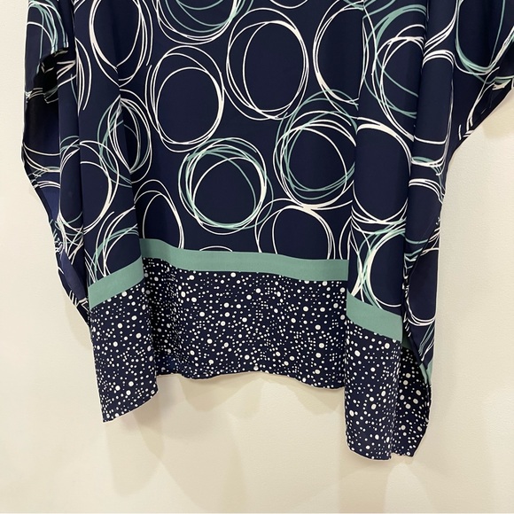 Chicos Patterned Boxy Fit Oversized Blouse Navy Blue Arm Holes Womens S/M - Picture 3 of 8